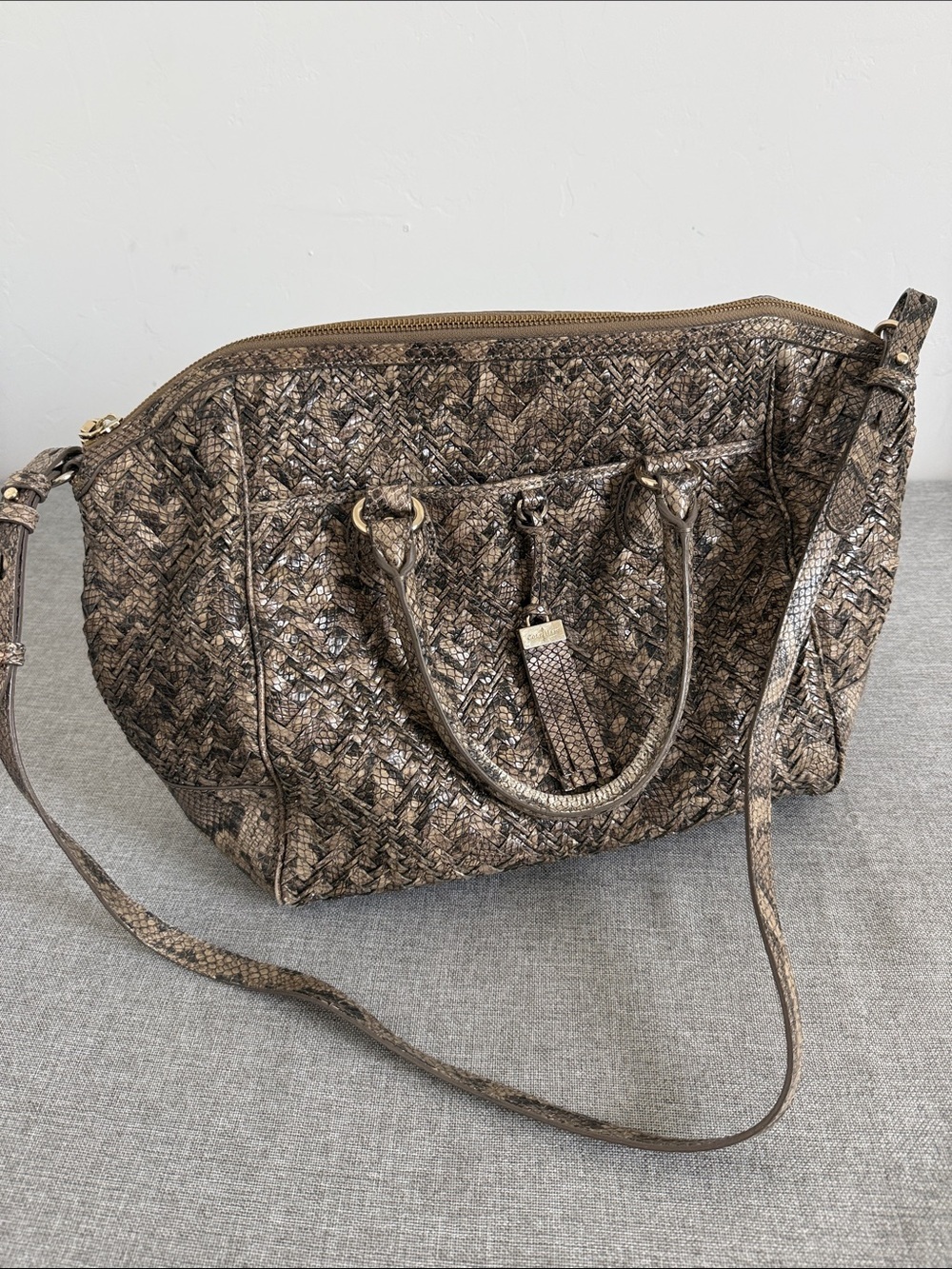 Cole Haan Metallic Woven Brown Shoulder Bag